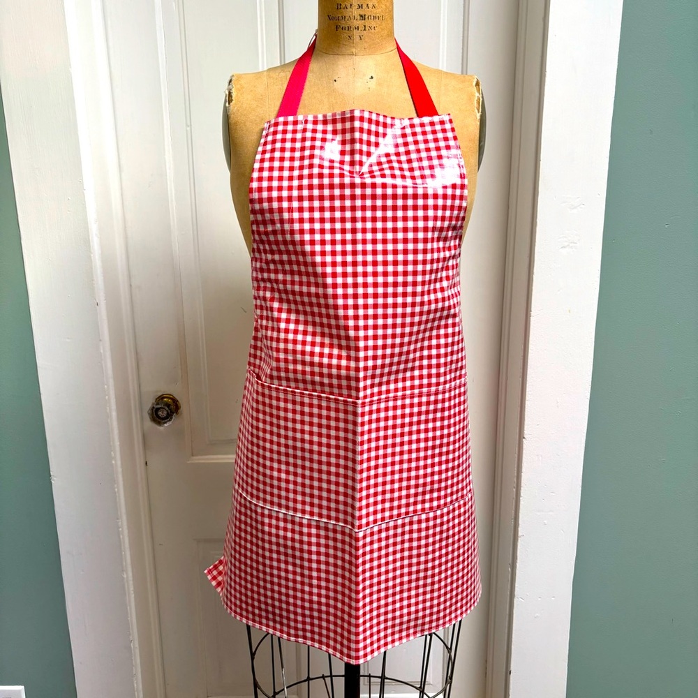 Oilcloth Red And White Gingham Check Print Picnic Garden Baking Apron